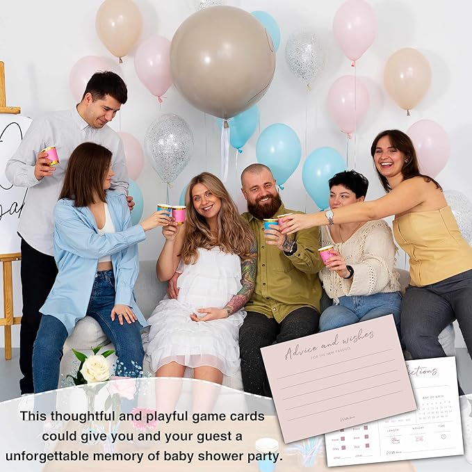 Baby Predictions and Advice Cards, 5" x 7" Pink Baby Shower Predictions Cards, Daily Party Games & Activities Favors for Newparents - G08
