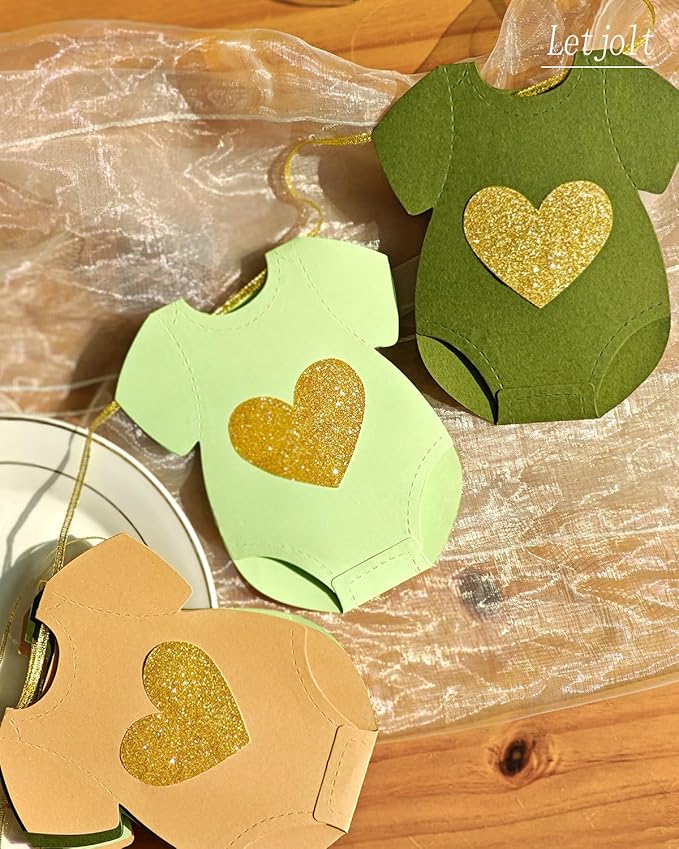 Green Brown Baby Shower Paper Garland Short-Sleeve Bodysuits Clothesline Garland Gender Reveal Birthday Banner Baby Outfit Pre - Strung Paper Decorations 9 pcs