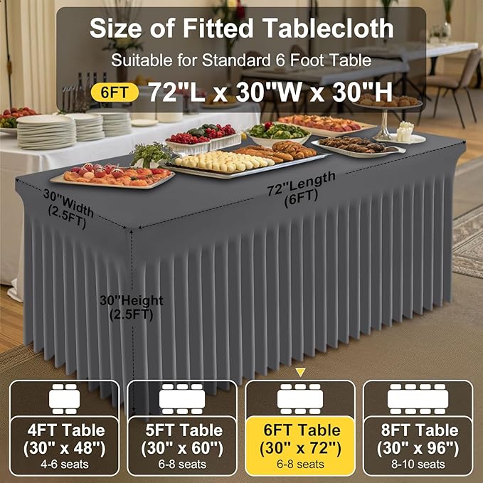 Smiry Spandex Tablecloth, Elastic Fitted Stretch Tablecloth for 6FT Rectangle Tables, Waterproof Washable Table Cover Skirt for Outdoor, Wedding, Parties & Banquet (Dark Grey, 72Lx30Wx30H Inch)