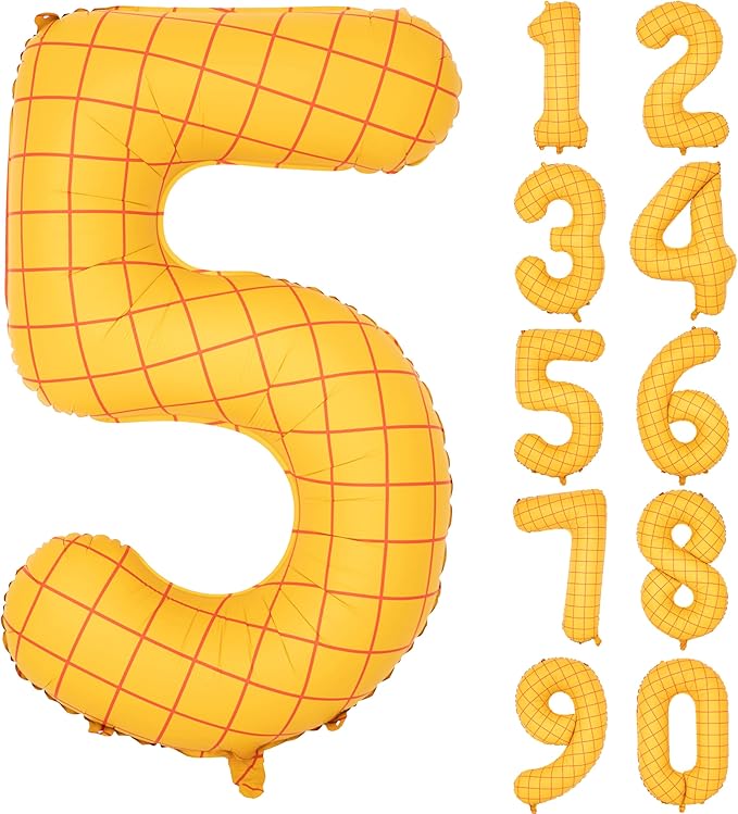40" Matte Yellow Balloons Toy Inspired Story Theme party Supplies, Number Birthday Decoration, Cowboy Decorations Western, Cowgirl Party Balloon Digital 5