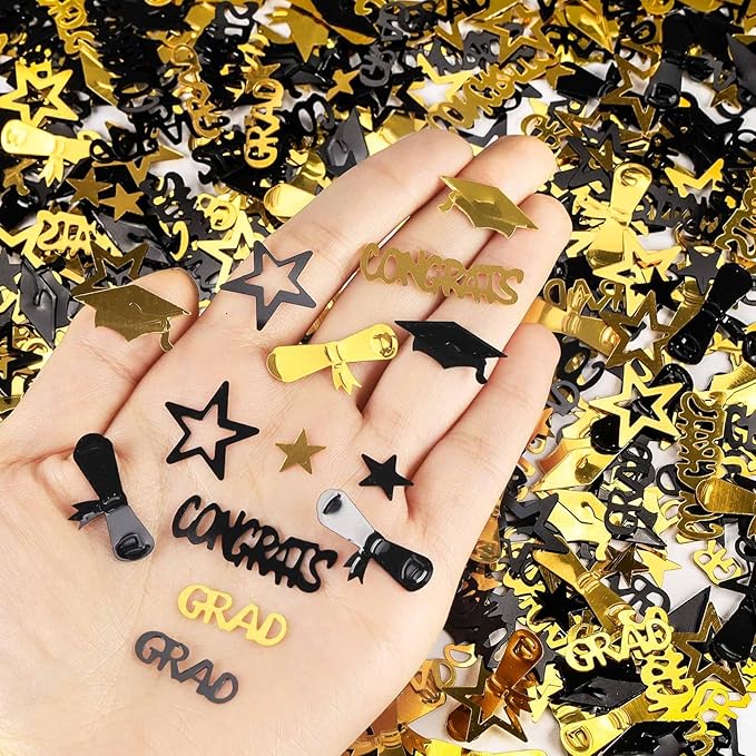 Gold and Black Graduation Confetti 2026, 1000 Pcs Congrats Grad Confetti Class of 2026 Party Table Centerpiece for 2026 Graduation Party Decorations