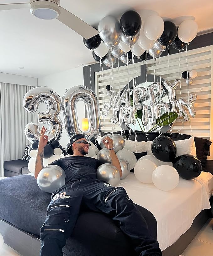 30 Balloon Number, Silver Number 30th Birthday Balloons 40 Inch, 30 Years Old Silver Birthday Decorations for Men Women, 30th Anniversary Decorations