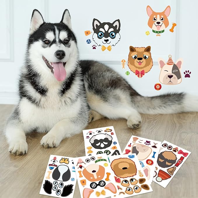 24 Sheets Dog Make a Face Sticker Sheets for Kids Todders Activities, Make Your Own Stickers for Kids Birthday Party Favor Supplies Craft