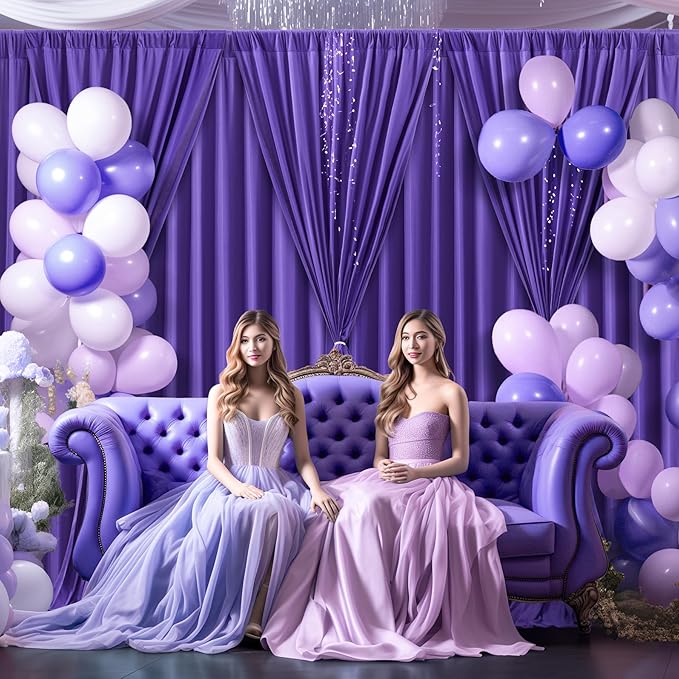 8x10FT Dark Purple Backdrop Curtains for Wedding Parties, Wrinkle Free Polyester Photography Backdrop Drapes for Wedding Baby Shower Birthday Parties Stage Background Stand Decorations 4x10ft,2 Panels