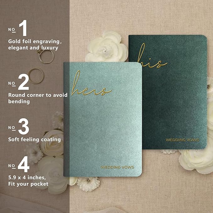 Vow Books His and Hers, Wedding Vow Books with Soft Touch Gold Foil Engraving, Wedding Essentials, Wedding Accessories