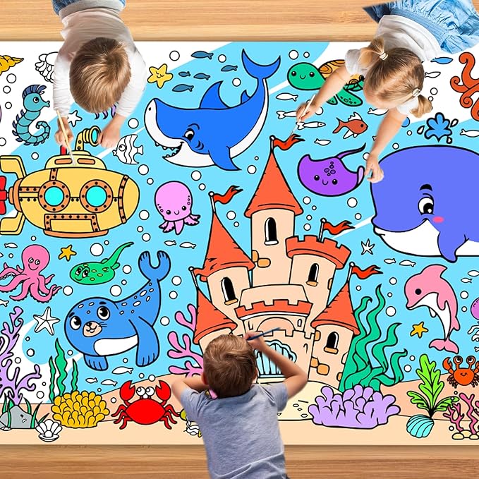 Under The Sea Giant Coloring Poster 72 x 30 Inch Large Ocean Theme Coloring Roll Paper Huge Table Art Crafts for Kids Wall Classroom Home Gift Birthday Party Supplies Decoration