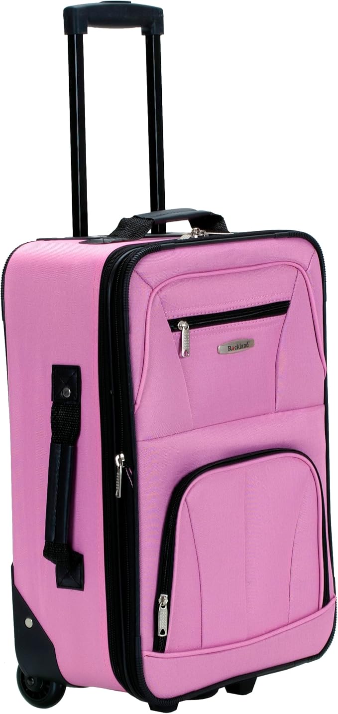 Rockland Fashion Softside 2 Piece Luggage Set, Expandable, (14" Tote/19" Upright), Pink