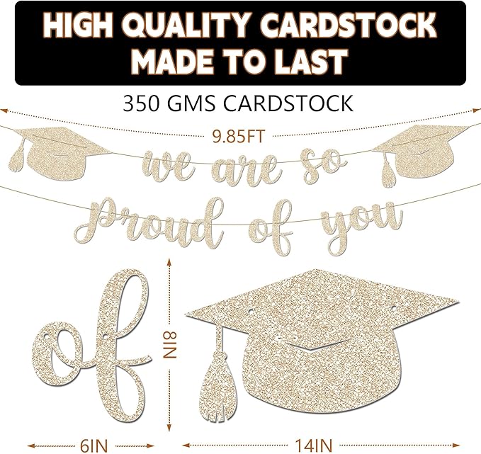 2025 Graduation Decorations - 9 ft Pre-Strung We Are So Proud of You Banner, Congrats Grad Sign, Graduation Party Decorations for Elementary, 5th Grade, 8th Grade, High School, College