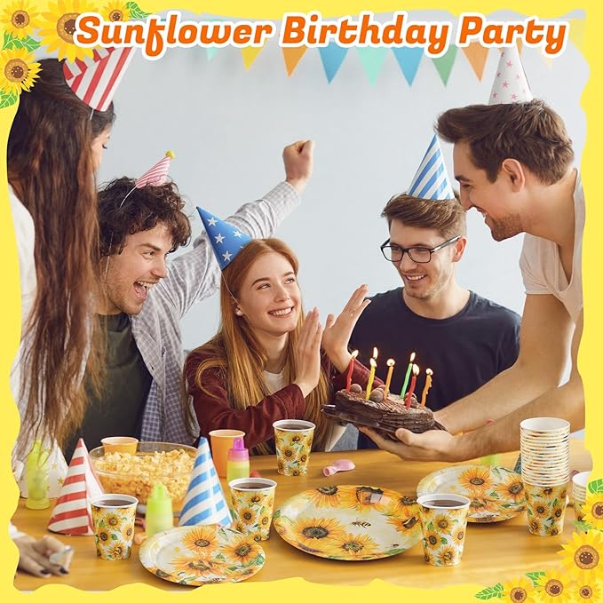 Pickmesh 250 Pcs Sunflower Party Supplies Decorations Serve 50 Sunflower Disposable Paper Plates Napkins and Cups Tableware Set for Floral Birthday Wedding Bridal Shower Baby Shower Tea Party Supplies