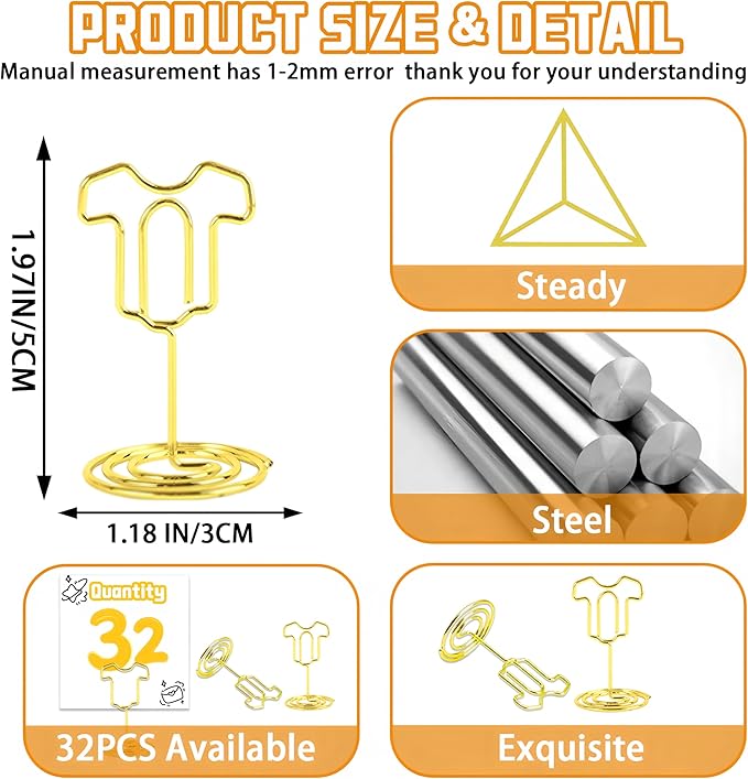Picture Holders for Tables,32Pcs Clothes Table Number Holders,Place Card Holder,Photo Holders,Buffet Labels for Food,Memo Note Clips,Table Sign Holders for Centerpieces,Wedding Anniversary Birthday