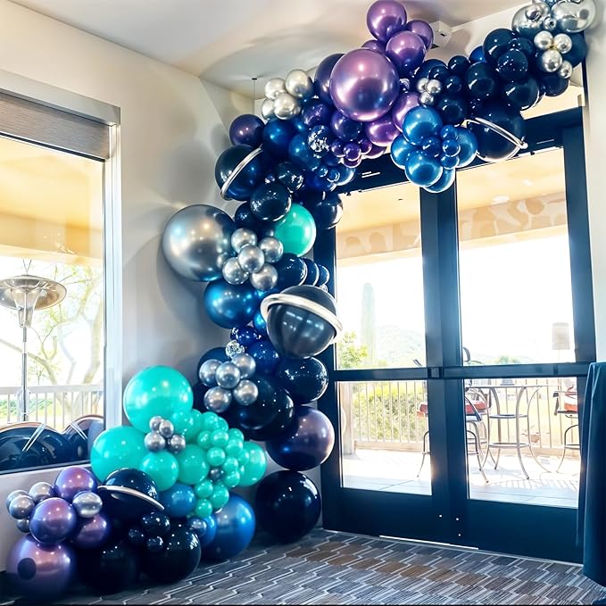 60 Pcs Black Purple Blue Balloons, Metallic Blue Purple Black Teal Confetti Latex Party Helium Balloons for Kids Boys Video Game Baby Shower Gaming Engagement Graduation Birthday Party Decorations