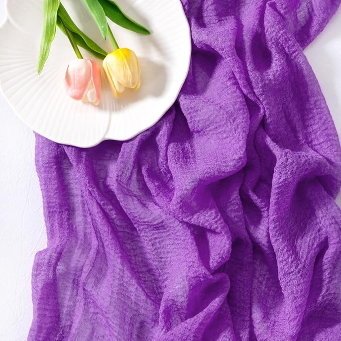 Socomi Purple Easter Spring Cheesecloth Table Runner Gauze 120 Inch Rustic Boho Cheese Cloth Runner for Wedding Party Baby Bridal Shower Centerpiece Decoration Holiday Home Decorations