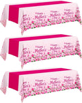 3-Pack Mother's Day Tablecloth, Mothers Day Party Decorations, 54" x 108" Pink Flowers Plastic Disposable Table Covers,Mother's Day Party Supplies