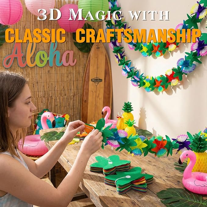 FUTUREPLUSX 4PCS Tropical Garland Party Decorations, 10 FT Luau Paper Flower Banners Hawaiian Hibiscus Garlands for Mexican para Fiesta Party Decor Supplies