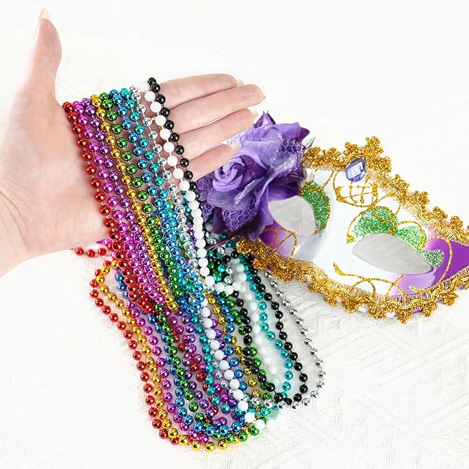 SHAOQINLIN 50 PCS Mardi Gras Beads Necklaces, 10 Colors 33 Inch Colorful Bead Necklaces Bulk Party Beads Round Beaded Necklace for Mardi Gras, St. Patrick's Day, Christmas, Carnival Party Favor