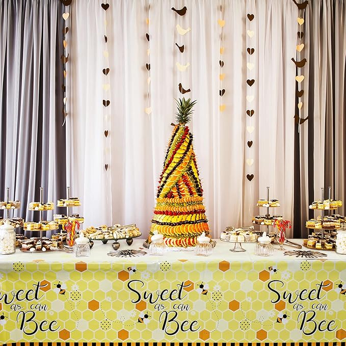 Tatuo 6 Packs Bee Plastic Tablecloths - 54 x 108 Inches Sweet as Can Bee Decorative Table Cover Honey Party Tablecloth Set for Birthday Baby Shower Gender Reveal Party Decorations