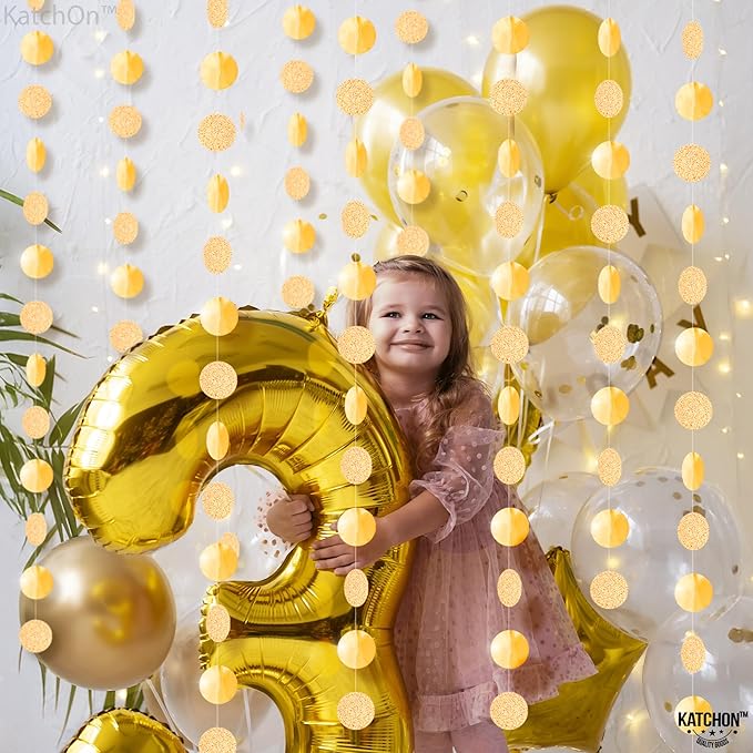 KatchOn, Glitter Champagne Circle Garland Banner - Large, 13 Feet, Pack of 4 | Dot Hanging Streamer, Gold Party Decorations, Champagne Party Decoration | Circle Garland for New Years Decorations 2026