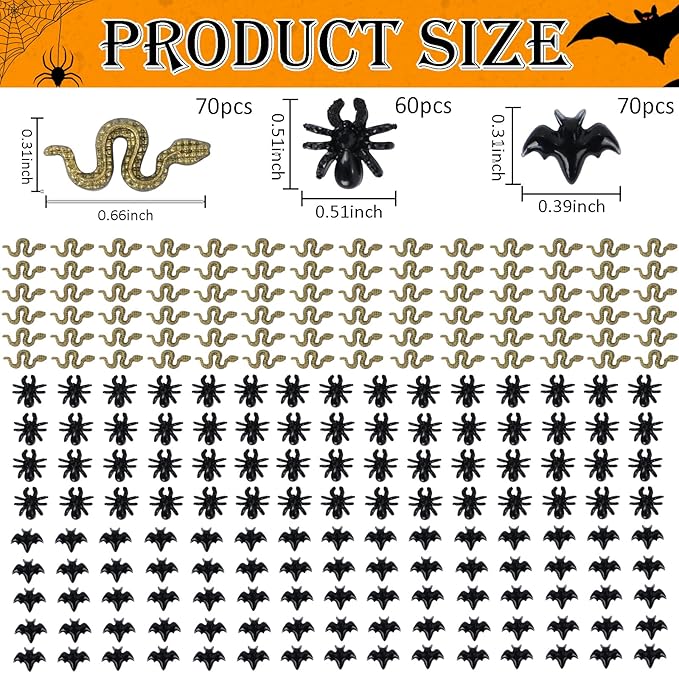 200 Pieces Miniature Halloween Decorations Tiny Resin Insect Mini Spiders Mini Bats Mini Snakes Halloween Miniatures for Crafts Dollhouse Fairy Garden Micro Landscaping Decoration