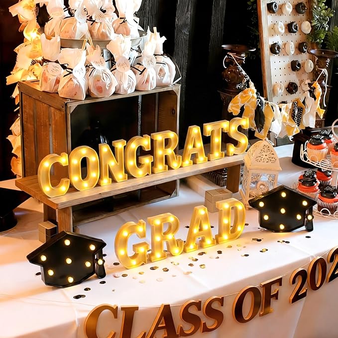 Honoson 14 Pcs 2026 Graduation Party Decorations Congrats Grad LED Lights up Sign with 2 Cap Lights, Graduation Decorations or Kindergarten High School College Grad Celebrations
