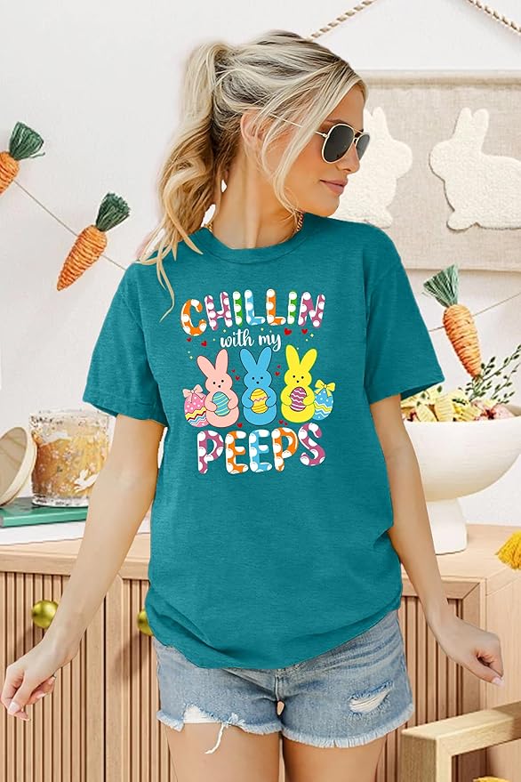 LAZYCHILD Women Easter Teacher Shirts: Funny Treat All with Kindness T-Shirt Bunny Rabbit Tee Tops