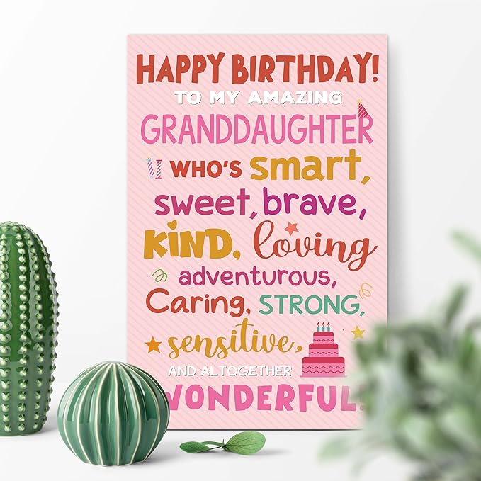 Happy Birthday Card for Granddaughter from Grandparents, Heartwarming Greeting with Positive Words Design, Birthday Card Gift for Granddaughter from Grandma or Grandpa