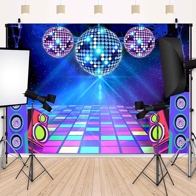 Disco Backdrop 10X8 ft Retro Glow Party 70s 80s 90s Theme Stage Dance Background Disco Party Decoration Disco Ball Banner Dance Party Backdrop for Birthday Party Prom Portrait Photo Props Polyester