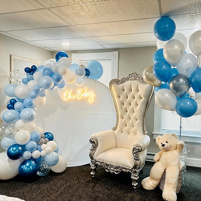 Togvu Metallic Blue Silver Balloons, 60 Pcs 12 Inches Chrome Blue White Balloon with Silver Balloons Glitter Confetti Balloons for Boys Baby Shower, Birthday, Baptism,Wedding Decorations