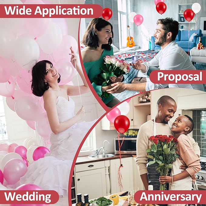 100PCS Valentines Day Balloons Arch- MAQIHAN Red Pink and White Balloons Happy Anniversary Balloon Globos Rojos Romantic Decorations Latex Balloon Valentines Day Decorations for Party 12 Inch