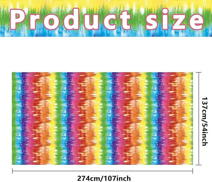 Iceyyyy 3 Pcs Tie Dye Tablecover - 54" x 108" Tie Dye Theme Rainbow Table Cloth Colorful Tablecover for Tie Dyes Themed Party Decorations