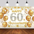 6x3.6ft Happy 60th Anniversary Backdrop,White and Gold Happy Wedding Anniversary Party Banner Decorations Supplies Photo Booth Props