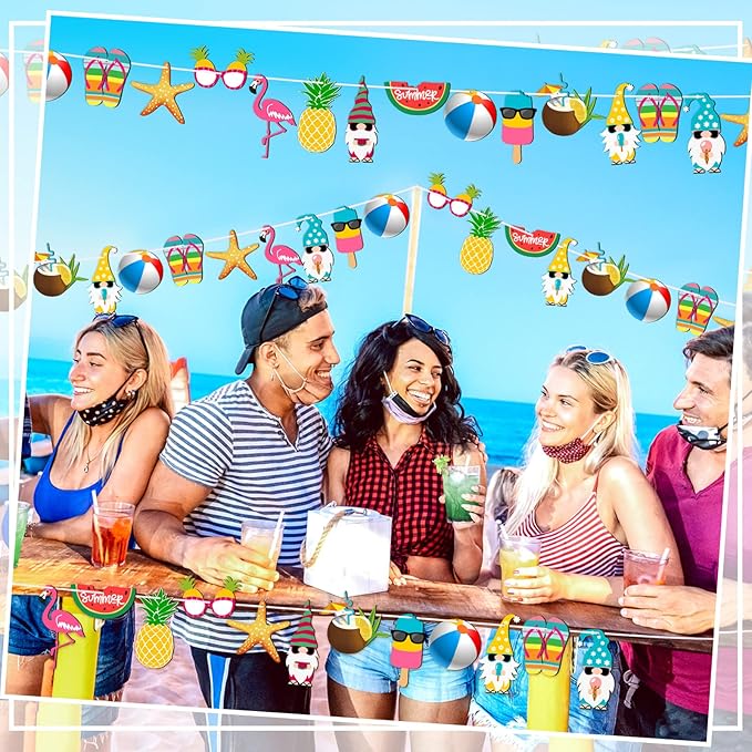 Chunful 36 Pieces Summer Tree Ornaments Christmas in July Wood Hanging Decoration Beach Wooden Slices Winter Tree Ornaments with String for Luau Hawaiian Party Supplies (Classic Style)