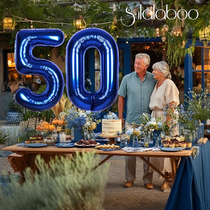 40Inch Navy Blue Number 50 Balloon Large Helium Royal Blue Number Balloons 0-9 Giant Digital 50th Foil Mylar Big Party Balloon for Boy Birthday Party Anniversary Graduation Decorations