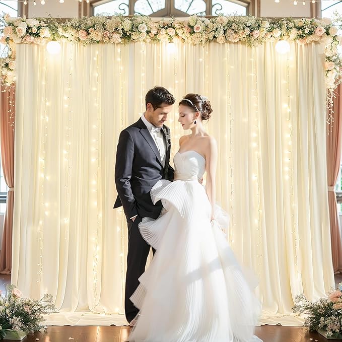 20x10FT Light Champagne Backdrop Curtains with Lights for Parties,Wrinkle Free Wedding Photo Backdrop Curtains for Baby Shower Birthday Ceremony Reception Home Party Decorations-5ft x 10ft,4 Panels