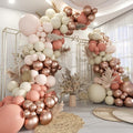 Dusty Pink White Rose Gold Balloons Arch Kit, 160Pcs Boho Retro Pink White Sand Metallic Rose Gold Blush Pink Garland for Girls Baby Shower Bridal Shower Birthday Wedding Party Decorations