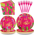 96Pcs Final Fiesta Bachelorette Party Decorations Hot Pink Mexican Cactus Plates and Napkins Tableware Sets Mexican Taco Themed Party Supplies for Cinco De Mayo Let’s Fiesta Party Favors Serves 24