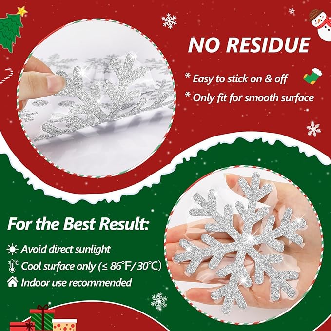 LUDILO 240Pcs Christmas Window Clings Glitter Snowflakes Window Decals Static Window Stickers for Christmas Decorations Windows Décor Ornaments Xmas Party Supplies Thanksgiving Party Décor