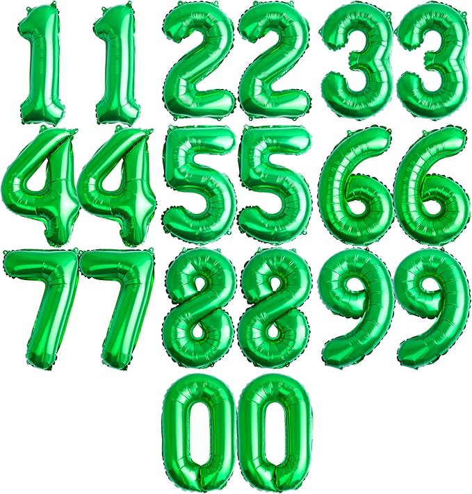 [20 Pcs] 16" Green Foil Number Balloons (2 sets of 0-9) - Mylar Aluminum Hanging Decorations for Graduation, Birthday, Christmas & New Year's Eve Parties