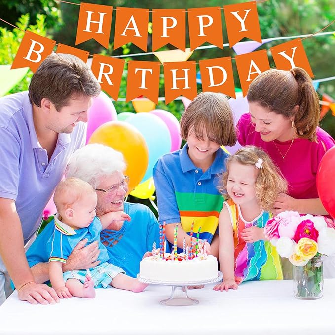 Orange Happy Birthday Banner Birthday Sign for Backdrop Happy Birthday Party Decorations for Kids Women Orange Tea Party Room Decor Bunting Banner Garland Birthday Party Supplies