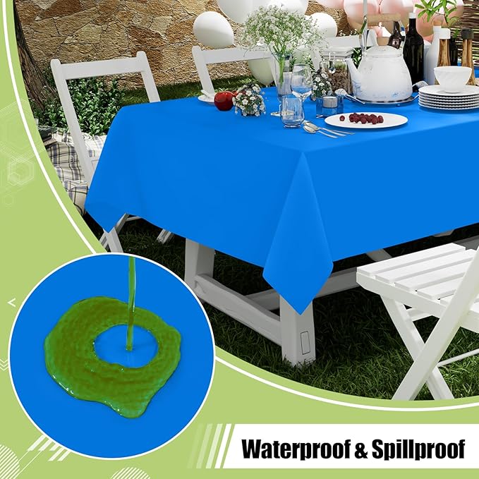 Smiry Disposable Table Cloth - 6 Pack, 54 x 132 Inch Waterproof Rectangle Tablecloths for Parties, Decorative Plastic Table Cover, Leakproof & Sturdy, Blue