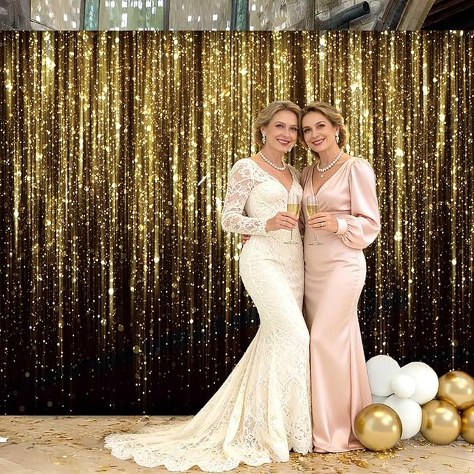 10X8FT Golden Tassels Flash Merry Christmas and New Year's Party Gold Tassels Decorate Birthday Party Photo