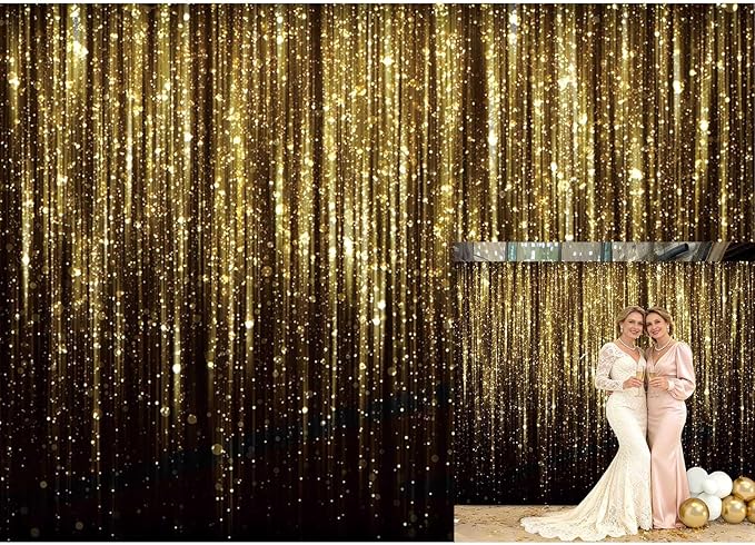 10X8FT Golden Tassels Flash Merry Christmas and New Year's Party Gold Tassels Decorate Birthday Party Photo