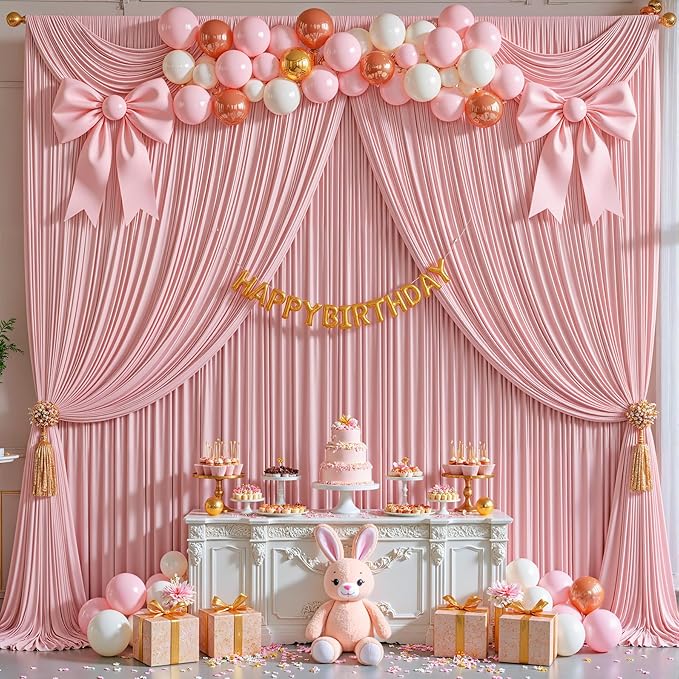 Rose Backdrop Curtains-Wrinkle-Free Polyester Photography Drapes Party Curtain Background for Baby Shower Wedding Decorations- 8 X10FT