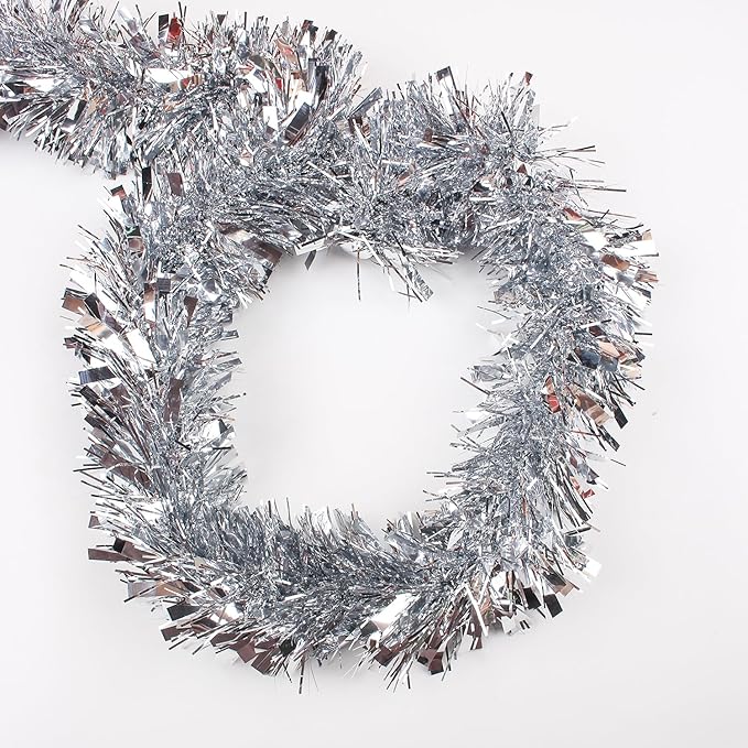33FT Christmas Tinsel Garland,Silvery Shiny Metallic Foil Decorations for Parade Floats, Halloween, Christmas Tree, New Year Parties,Birthday Party,Indoor and Outdoor Disco Party Supplies