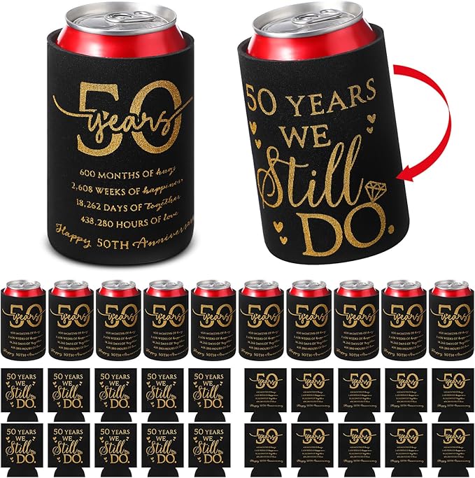 25 Pcs 50th Anniversary Can Sleeve for Guests 50 Years We Still Do Can Birthday Neoprene Cooler Sleeves 50th birthday party Gift Wedding favors for Women Men