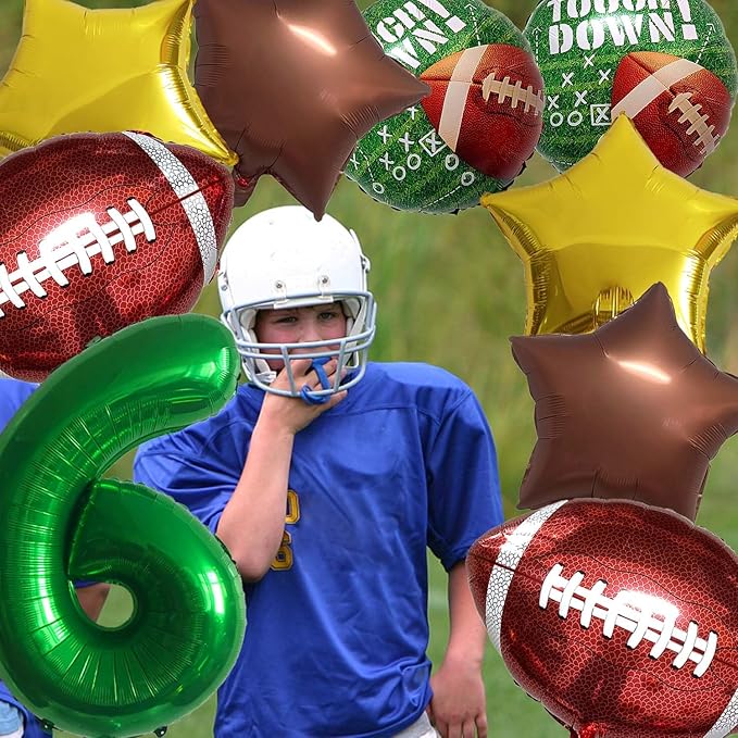 Football Balloons Foil Football Birthday Decorations Balloons Green Number 6 Balloon Gold Brown Star Touchdown Ballons for Rugby Birthday Decorations Sports Ballons Arch Kits Party Balloon Sets 9pcs