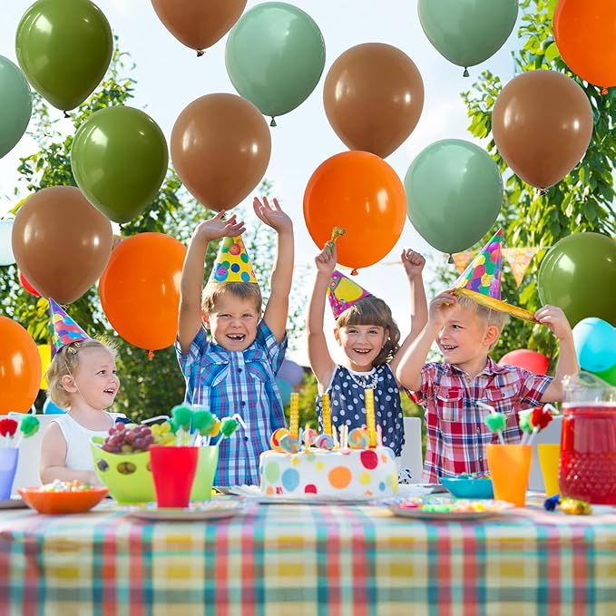 Sage Green Orange Balloons Set, 12 Inch Olive Green Orange Balloons with Nude Coffee Green Brown Latex Balloons Dinosaur Theme Party Decoration for Jungle Safari Wild Woodland Garden Outdoor Party