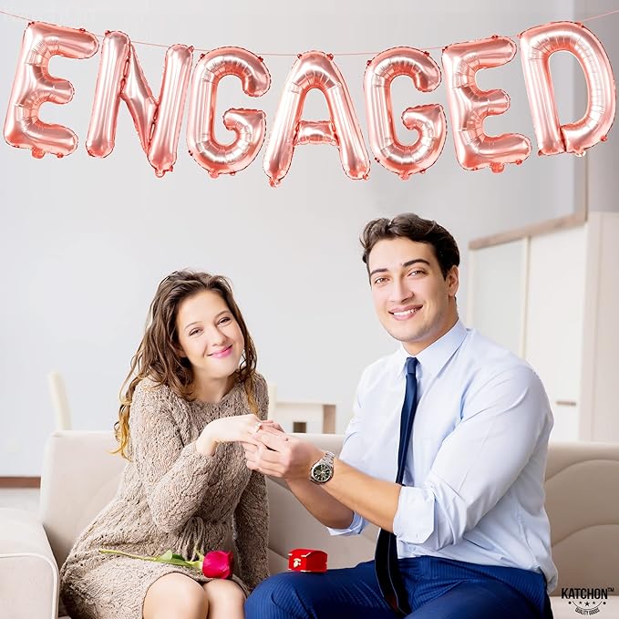 KatchOn Rose Gold Foil Engaged Balloons - 16 Inch | Engagement Party Balloons for Bachelorette Party Decorations