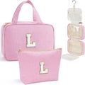 YOOLIFE Birthday Gifts for Teen Girls Kids, Initial Hanging Toiletry Bag for Teen Girl Kids, Travel Toiletry Bag Gifts for Mom Daughter Sister Friends, Letter L, Pink