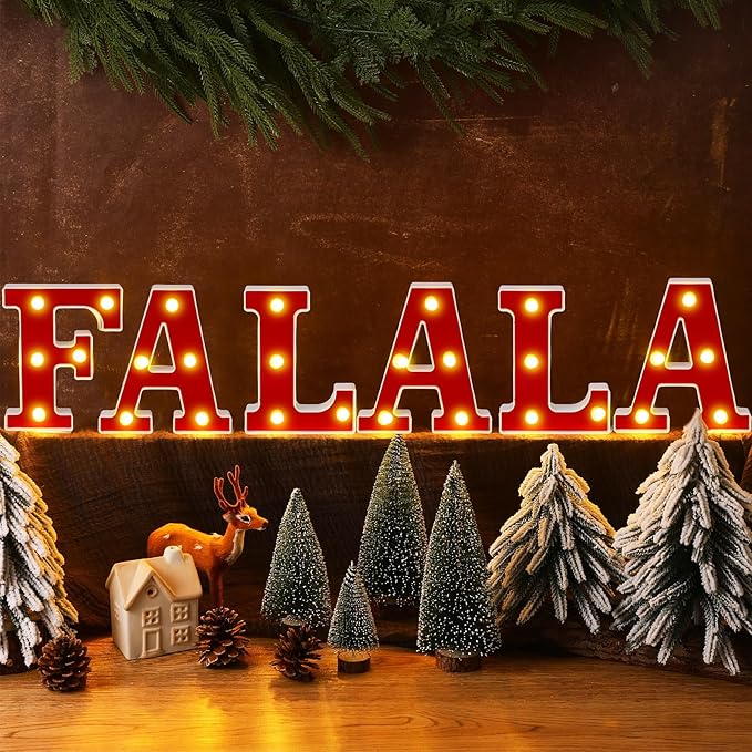 Honoson 6 Pcs Falala Christmas Decorations Indoor Christmas Neon Lights up Sign Party Decorations LED Marquee Light for Xmas Home Kitchen Bedroom Fireplace Tabletop Party Decoration
