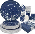 200pcs Blue and Silver Party Deorations Birthday Plates Disposable-Serve 50 Guests,Navy Blue Plates and Napkins Party Supplies for Wedding Anniversary Retirement Graduation Decorations
